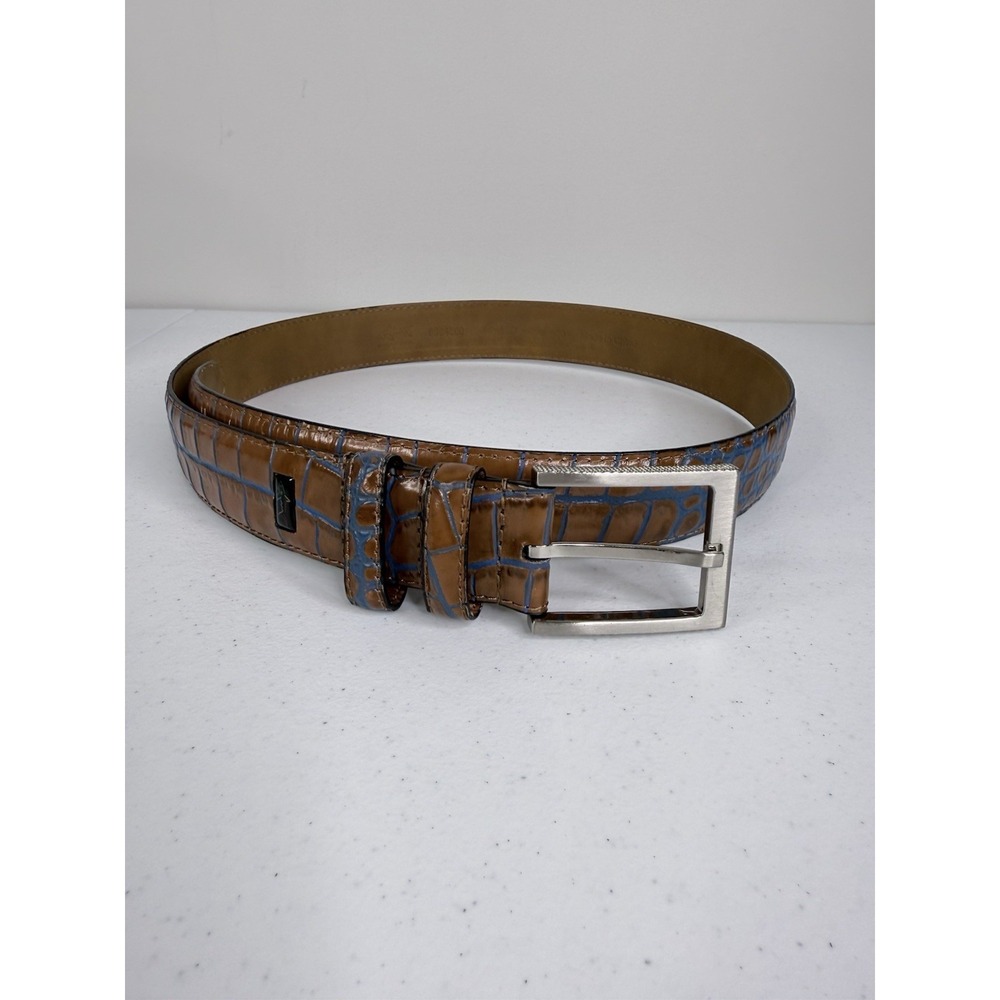 Greg Norman Men's Croco Print Leather Belt Size 36 Blue Brown